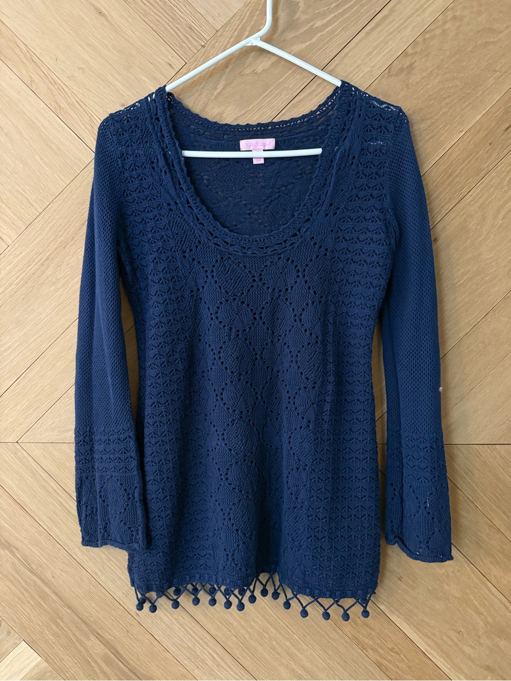 Lilly Pulitzer Navy Blue Crochet Scoop Neck Sweater